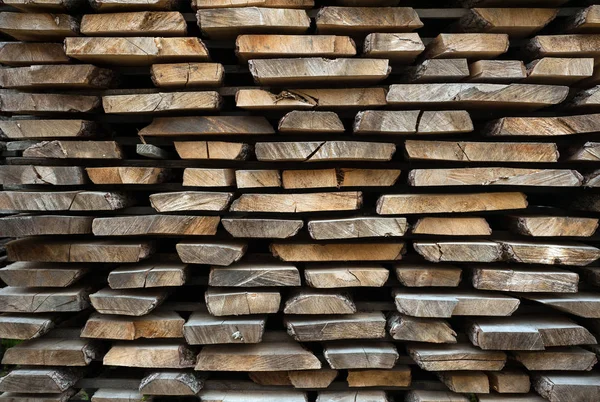 Folded Wooden Brown Gray Planks Sawmill Piled Alder Boards Texture — Stock Photo, Image