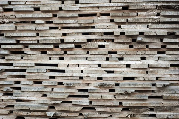 Folded Wooden Brown Gray Planks Sawmill Piled Alder Boards Texture — Stock Photo, Image