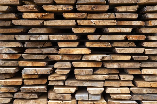 Folded Wooden Brown Gray Planks Sawmill Piled Alder Boards Texture — Stock Photo, Image