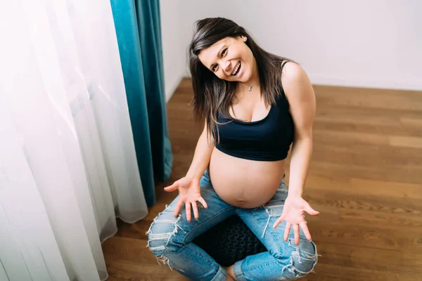Portait Felice Futura Madre Attesa Bambino Gravidanza Maternità Preparazione Felicità — Foto Stock
