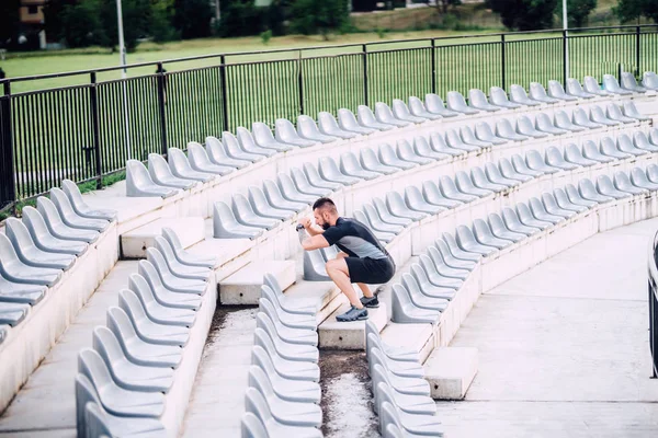 Personal Trainer Working Out Stadium Stairs Making Leg Workout — Stock Photo, Image