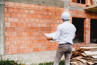 Şantiye yapı üzerinde çalışma planları, İnşaat Mühendislik. tuğla duvarlar, altyapı inşaat sitesinde