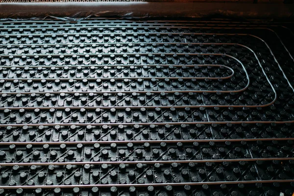 Close up details of floor heating, underfloor details of industrial heating installation — Stock Photo, Image