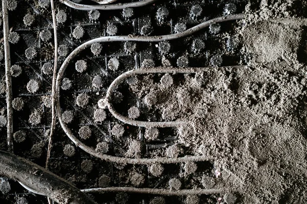 Şap detayları. Zemin ısıtma üzerinde kum ve çimento şap tesviye — Stok fotoğraf