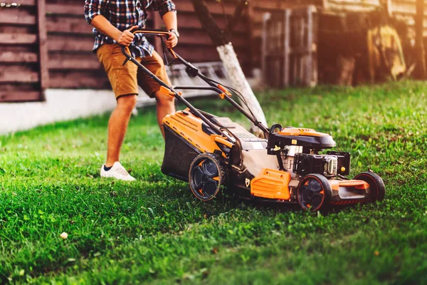 Detalles de corte de hierba. Patio trasero Jardinería y paisajismo —  Fotos de Stock