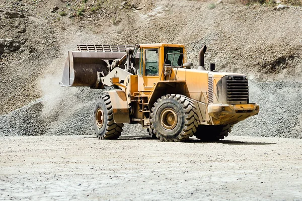 Máquina Cargadora Ruedas Excavadora Que Trabaja Sitio Construcción Carreteras — Foto de Stock