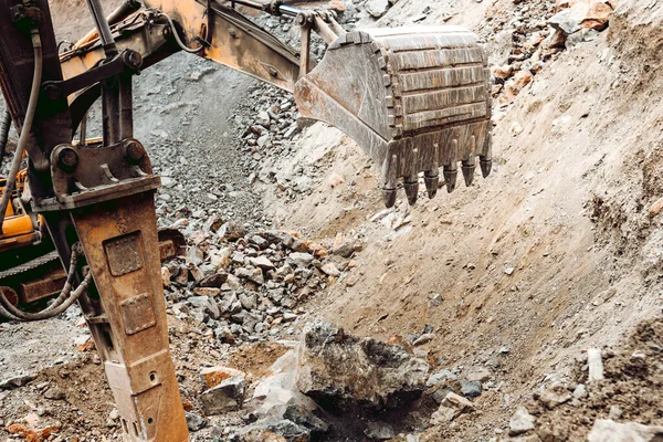 Working Details Excavator Huge Scoop Industrial Details Construction Site — Stock Photo, Image