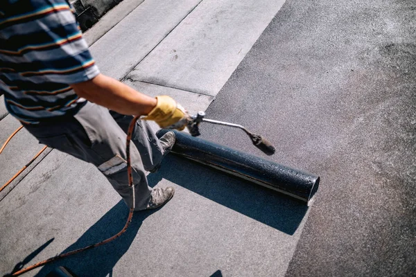 Impermeabilização Terraço Último Piso Construção Uma Nova Casa — Fotografia de Stock