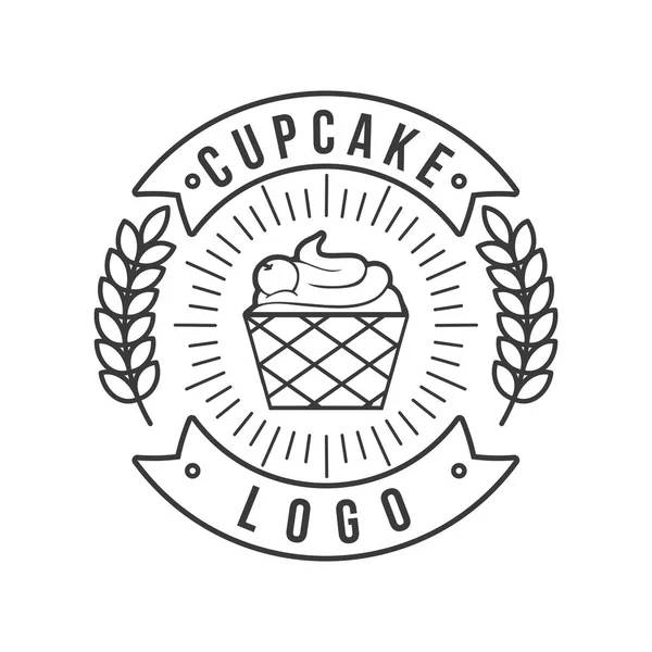 Vintage Mono Line Cupcake Logo — Stock Vector
