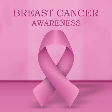 Gerçekçi pembe kurdele, göğüs kanseri farkındalığı sembolü, vektör illüstrasyonu