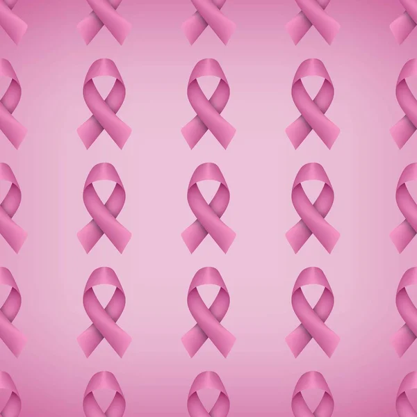 Breast Cancer Awareness Realistic Pink Ribbon Seamless Pattern — Stock Vector