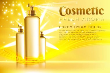 kozmetik paket gerçekçi şablonu. Sprey kozmetik ürün şablonu reklamlar veya dergi arka plan için. 3D gerçekçi vektör Iillustration. Eps10