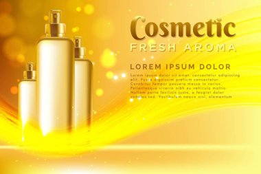 kozmetik paket gerçekçi şablonu. Sprey kozmetik ürün şablonu reklamlar veya dergi arka plan için. 3D gerçekçi vektör Iillustration. Eps10