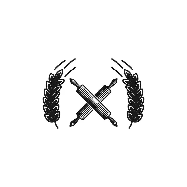 Pekárna Obchod Retro Odznak Překřížené Váleček Pšeničné Zrno Logo Design — Stockový vektor