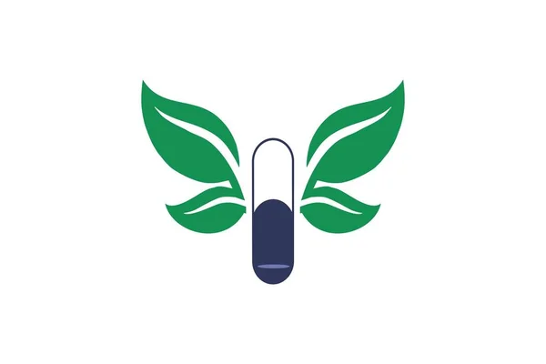 Píldoras Tableta Diseño Del Logotipo Médico Hoja Inspiración — Archivo Imágenes Vectoriales