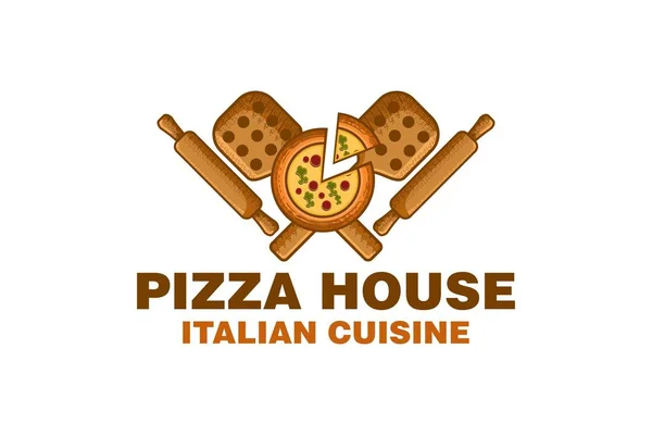 Pizza House Drewniane Pizza Skórki Wałek Logo Projektowanie Inspiracji — Wektor stockowy