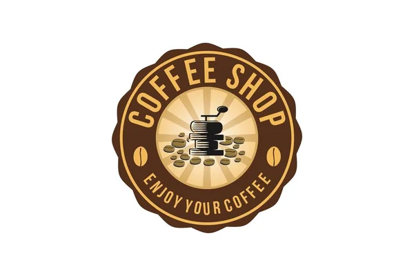 Koffiemolen Een Stapel Van Vintage Koffiebonen Logo Design Inspiratie — Stockvector