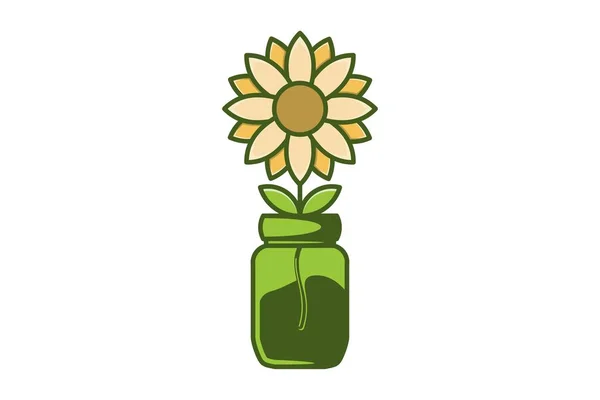 Fleur Soleil Pot Logo Design — Image vectorielle