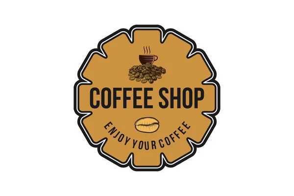 Een Stapel Van Koffiebonen Cup Vintage Label Voor Coffeeshop Logo — Stockvector