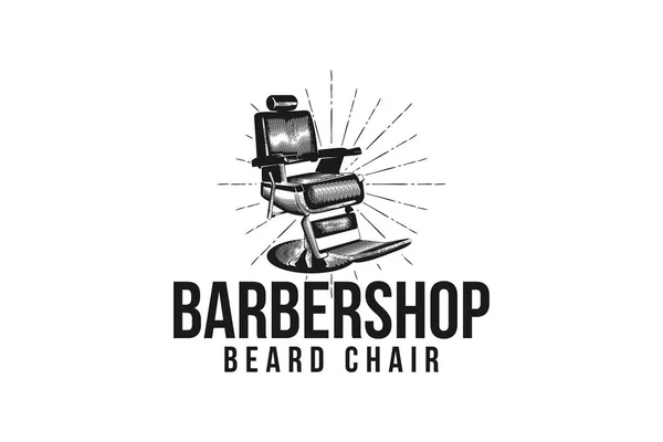 Silla Asiento Barbería Tienda Vintage Barbería Dibujado Mano Logo Diseño — Archivo Imágenes Vectoriales