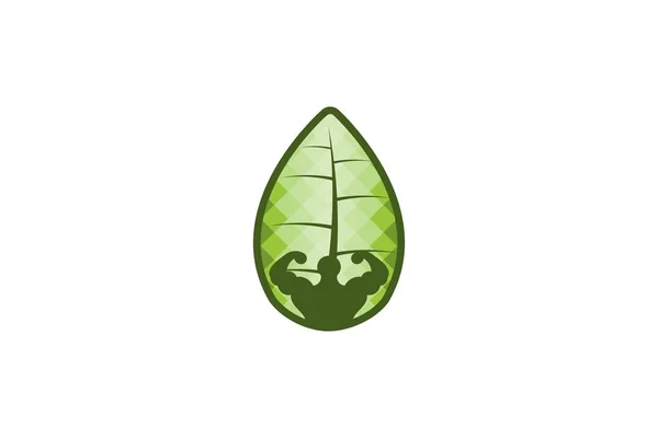 Body Builder Fresh Fitness Och Leaf Logo Design Inspiration Vektorillustration — Stock vektor