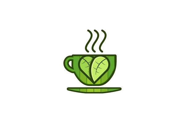 Grüne Teetasse Liebe Blatt Logo Designs Inspiration Isoliert Auf Weißem — Stockvektor