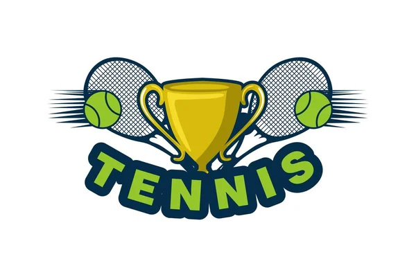 Trophäe Ball Und Schläger Tennis Logo Designs Auf Weißem Hintergrund — Stockvektor