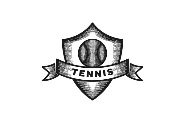 Hand Dras Tennis Badge Logo Design Inspiration Isolerade Vit Bakgrund — Stock vektor