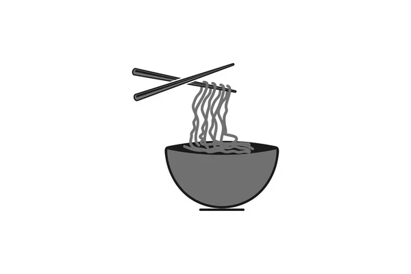 Schüssel Nudeln Essstäbchen Japanisches Restaurant Logo Design Inspiration Isoliert Auf — Stockvektor