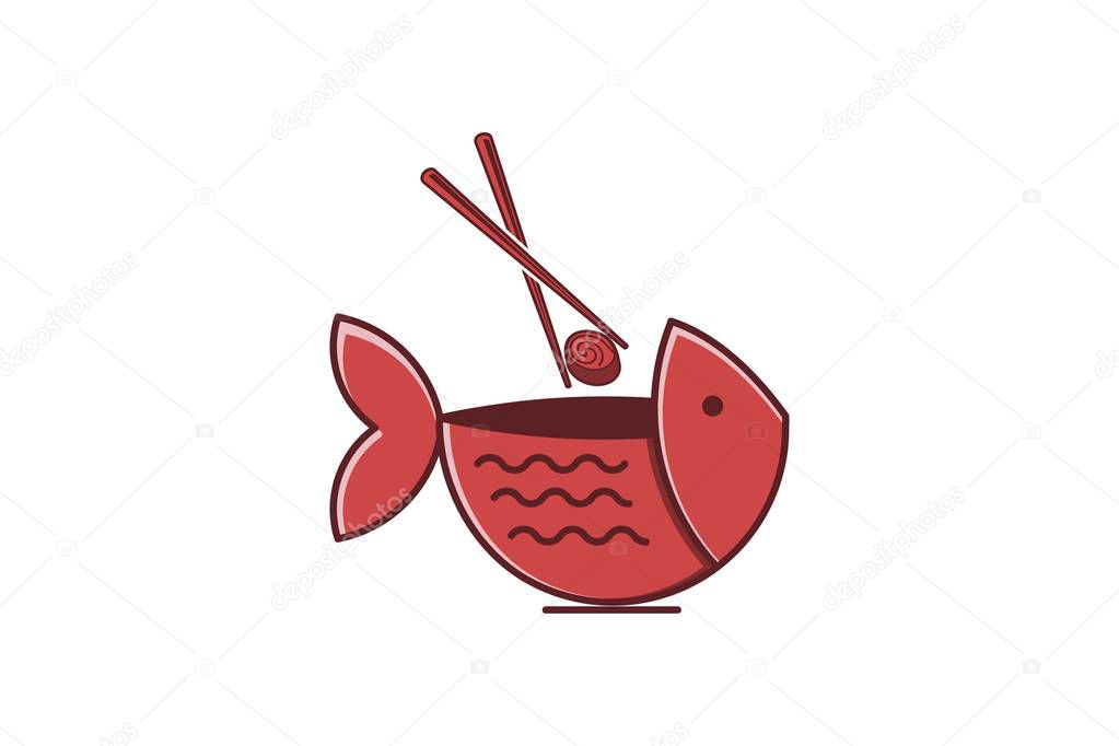 Bowl fish, sushi restaurant logo design inspiration Isolated On white Backgrounds