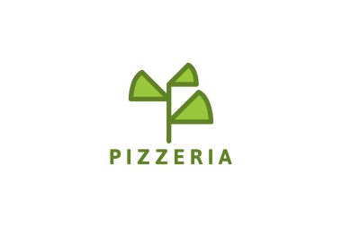 Pizza Logo tasarımları ilham izole beyaz zemin üzerine yeşil