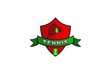 Tenis raket ve top logo tasarımları ilham izole beyaz arka plan üzerinde rozet