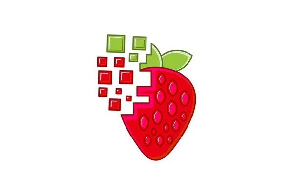 イチゴのデジタル ロゴ白背景のデザイン インスピレーション分離 — ストックベクタ