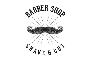 elle çizilmiş bıyık, Kuaför dükkanı logo tasarımları ilham izole beyaz arka plan üzerinde