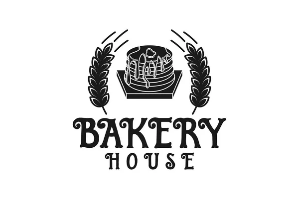 ビンテージのカップケーキと小麦 パン屋さんのロゴのデザインのインスピレーション分離白背景に — ストックベクタ