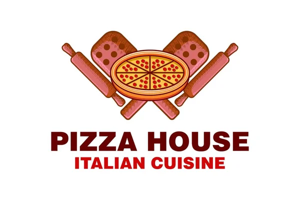 Vintage Pizza House Włoskie Jedzenie Logo Projekty Inspiracji Izolowane Białym — Wektor stockowy