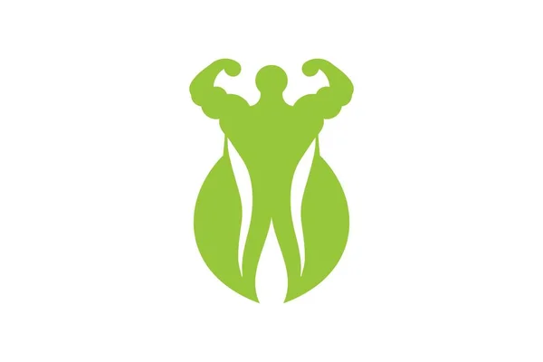 Muskeln Grünes Blatt Gesunde Ernährung Sportler Logo Designs Inspiration Isoliert — Stockvektor