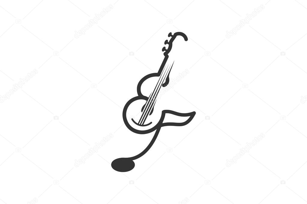 Mono line guitar, ukulele musical logo Designs Inspiration Isolated on White Background