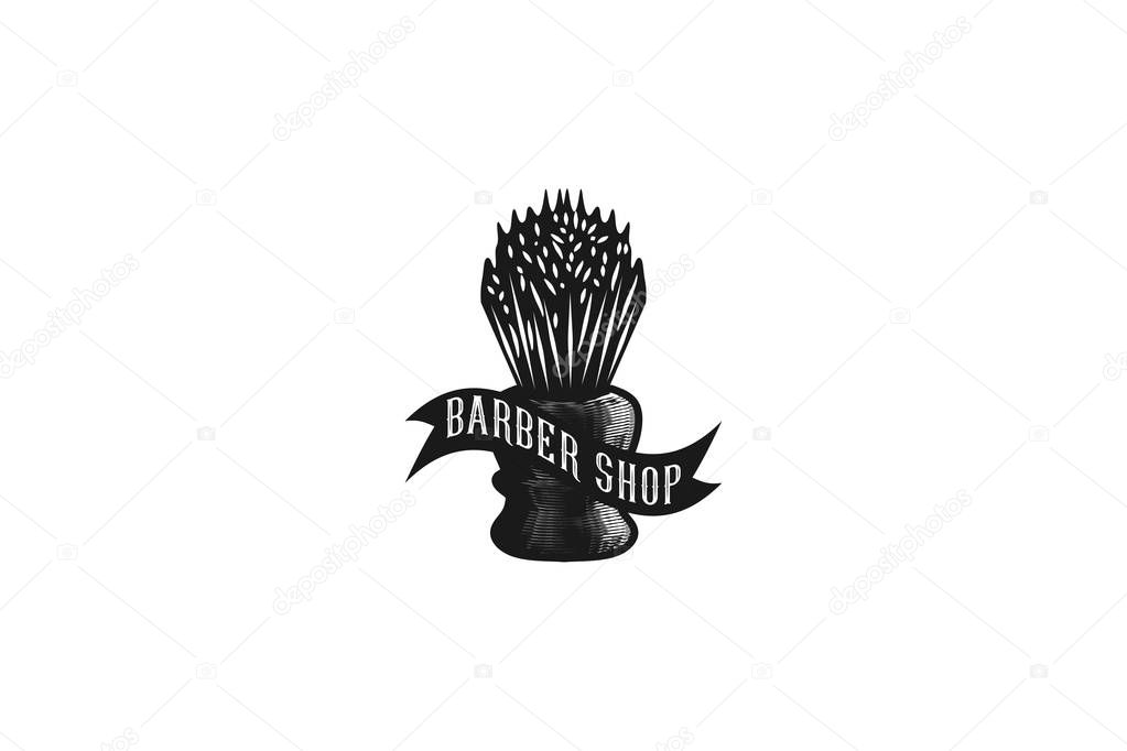 Hand drawn shaving brush, vintage barber shop logo Designs Inspiration Isolated on White Background