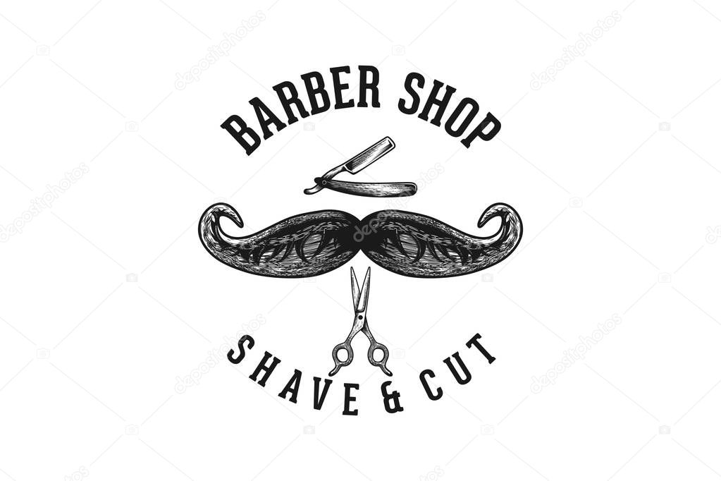 Scissor, mustache and razor blade, barber logo Designs Inspiration Isolated on White Background