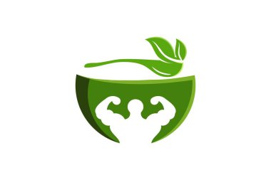 Kas, kase ve kaşık, atlet sağlıklı gıda logo tasarımları ilham izole beyaz arka plan üzerinde