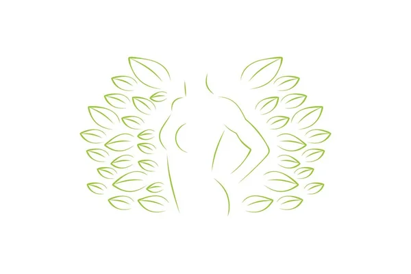 Siluet Kadın Beden Yaprak Kadın Sağlık Logo Tasarımları Ilham Izole — Stok Vektör