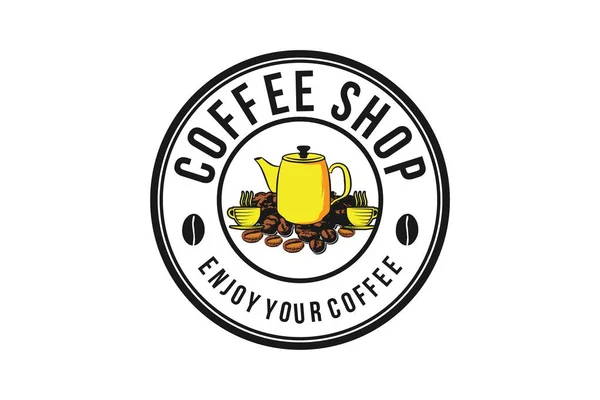 Stapel Van Koffieboon Thee Pot Logo Ontwerpen Inspiratie Geïsoleerd Witte — Stockvector