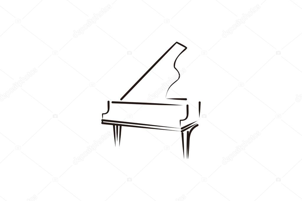 Mono line piano, musical logo Designs Inspiration Isolated on White Background