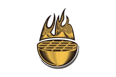 logo tasarım ilham izole beyaz arka plan üzerinde elle çizilmiş Barbekü gril