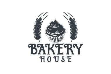 buğday, cupcake, vintage pastane dükkanı logo tasarımları ilham izole beyaz arka plan üzerinde