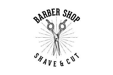 elle çizilmiş makas, vintage kuaför dükkanı logo tasarımları ilham izole beyaz arka plan üzerinde