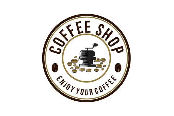 Vintage Grinder Stapel Van Koffieboon Logo Ontwerpen Inspiratie Geïsoleerd Witte — Stockvector