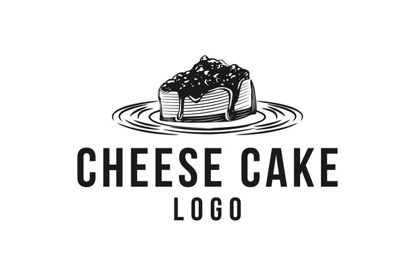 Hand Drawn Piece Cheese Cake Logo Designs Inspiration Isolated White — Stock Vector
