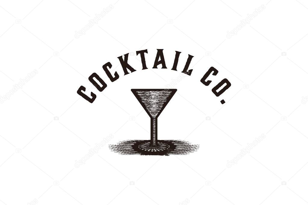 Hand drawn of glass, cocktail logo Designs Inspiration Isolated on White Background
